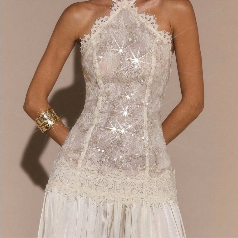 Apricot Elegant Women's Lace Backless Formal Gown